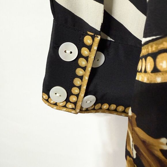 Linea Louis Dell’Olio 1X Silk Zebra Print Gold Trim Button Shirt Long Sleeve Top - Picture 5 of 11